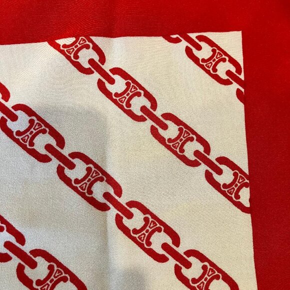Vintage Celine Paris Silk Scarf - Red chain design and border on White - Picture 2 of 6